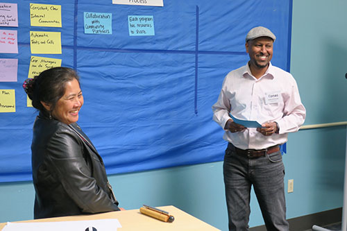 Public Health workshop participants brainstorm how to effectively communicate to clients during poor air quality events.